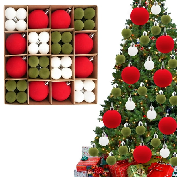 72 Bolas de Terciopelo Flocado para Adornos de Árbol de Navidad | Adornos Colgantes Navideños de Plástico | Cuerda con Hebilla de Metal Fácil de Colgar | Decoración Festiva Duradera y Resistente a La