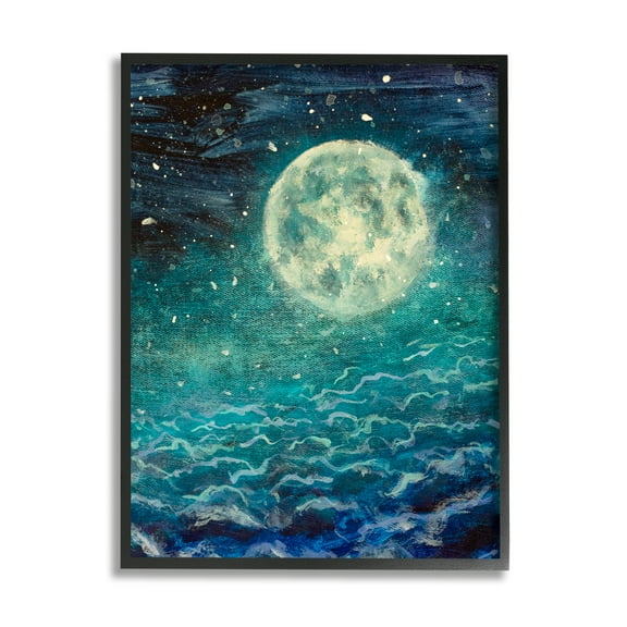 Stupell Industries Surreal Moon & Clouds Nature Painting Black Framed Art Print Wall Art, 11 x 14