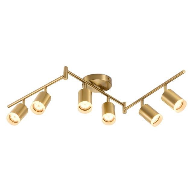 Bojim 6 Light Gold Track Lighting Kit, Modern LED Track Lighting Fixtures Ceiling, Flexibly Rotatable LED Light Head with Acrylic