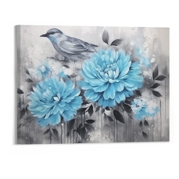 PRATYUS Fall Decor Blue Flowers Canvas Print Canvas Wall Art Picture 20x16in for Living Room Bedroom 20x16in