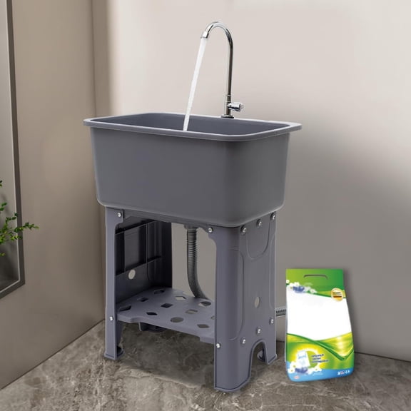 Freestanding Utility Sink with 360° Rotatable Faucet - Durable PP Material, Easy Installation & Large Cleaning Space for Laundry and More
