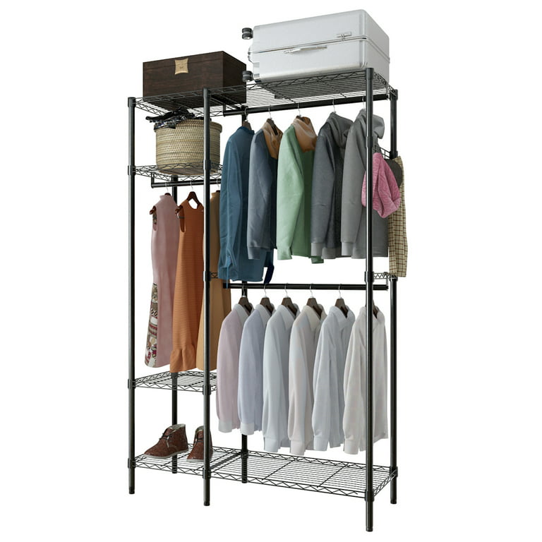 URTR White Clothing Garment Rack with Shelves, Metal Cloth Hanger Rack Stand Clothes Drying Rack for Hanging Clothes