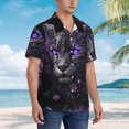 thumbnail image 3 of Fotbe Purple-Eyed Floral Leopard Camisa Hawaiana para Hombre Unisex – Camisa Casual de Verano con Botones de Manga Corta de Algodón y Lino,3X-Large, 3 of 7
