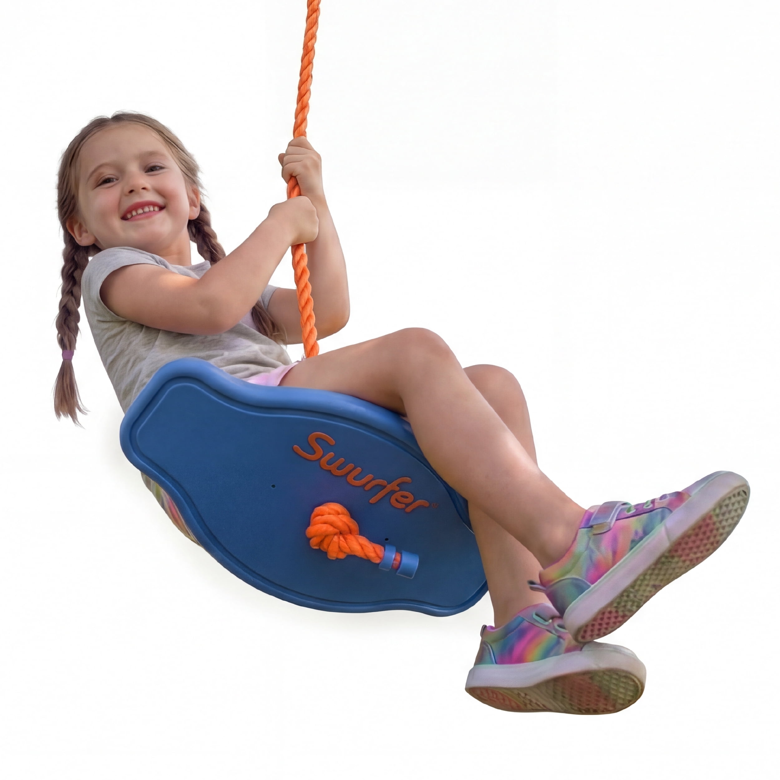 Swurfer Tree Swing Sets for Backyard - Outdoor Swing Seat for Kids, Swingset Outdoor Playset, Easy Installation, Durable, Heavy Duty Braided Rope, Weatherproof, Up to 150 lbs, Ages 4+, Blue/Orange
