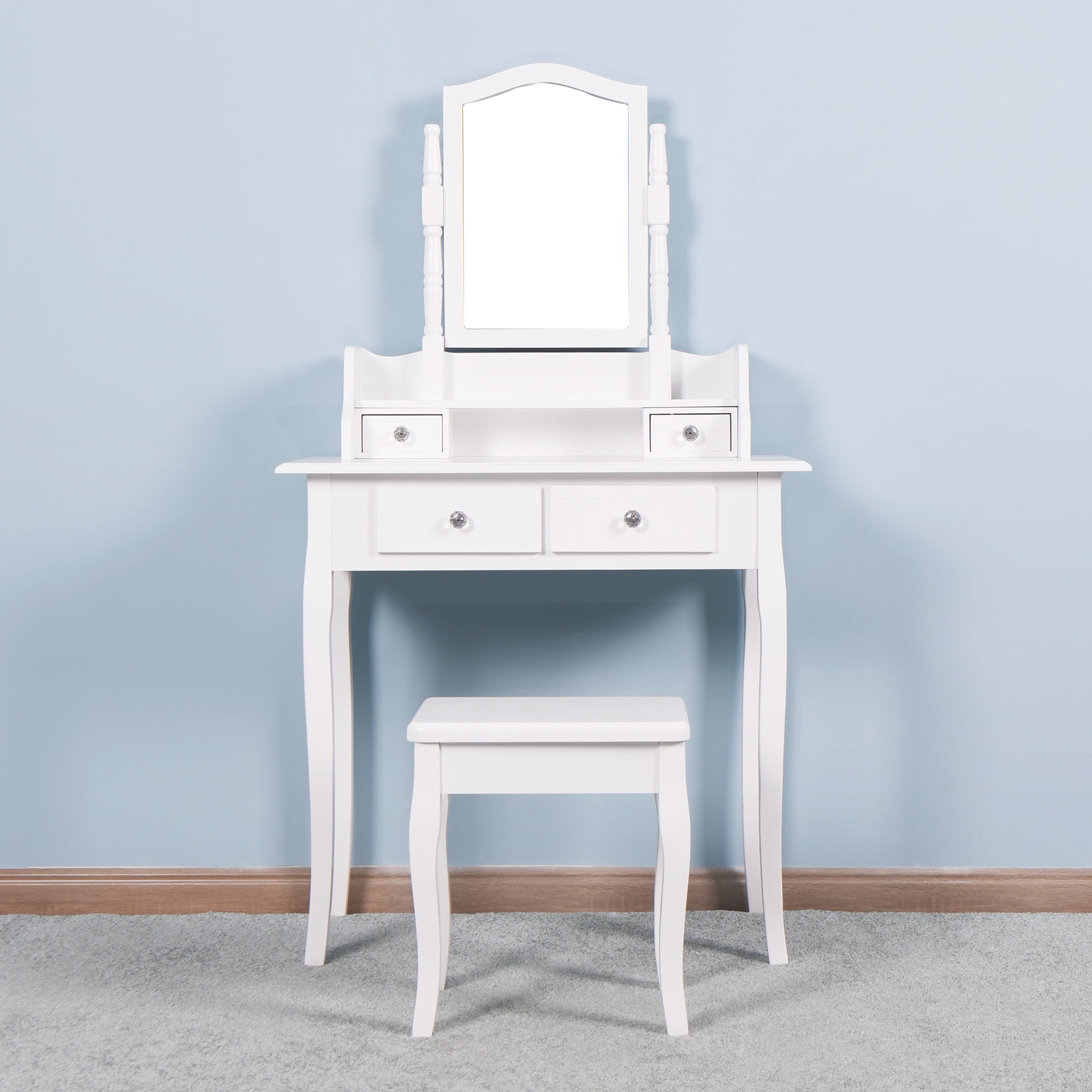 Resenkos Makeup Vanity with Mirror, Mid-Century Dressing Table for Writing Study Bedroom, White