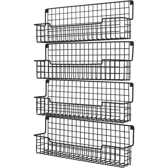Spice Rack Wall Mount, Organizer for Cabinet & Pantry Door, Set of 4 Hanging Saving Space Kitchen, Black