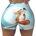 thumbnail image 2 of Daiia dog surfing on surfboard Pattern Women's Workout Shorts Biker Shorts - High Waisted Workout Spandex Tummy Control Gym Running Yoga Shorts-Medium, 2 of 8