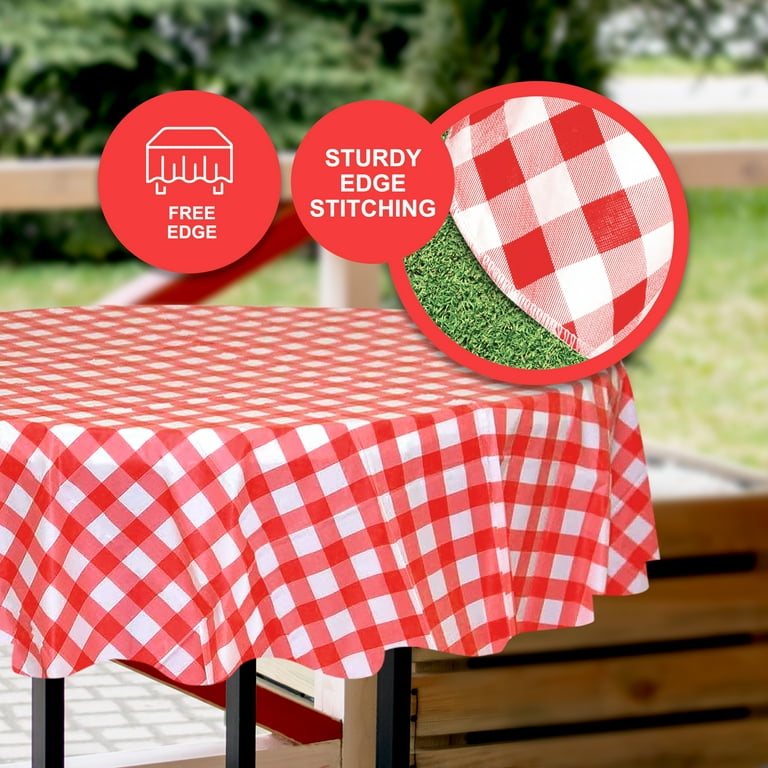 Sorfey Checkered Round Dining Table Cover Vinyl Table Cloth with Flannel Red 70