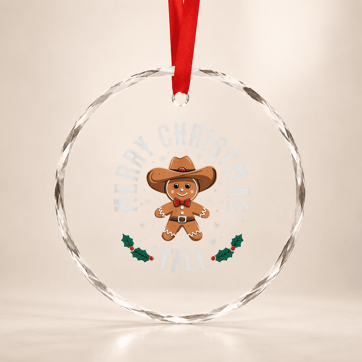 Merry Christmas Yall Gingerbread Cowboy Howdy Western Xmas Classic Glass Ornament