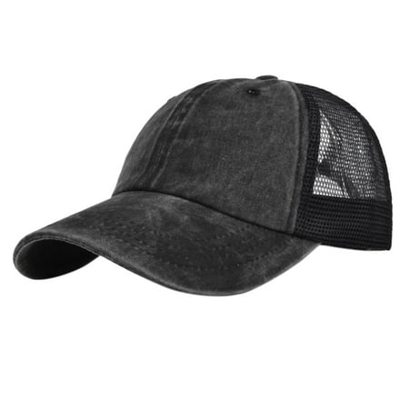 Hontri Baseball Cap Mens And Womens Denim Retro Washed And Old Destroyed Peaked Cap Splicing Solid Color Baseball Cap Dad Hat Black