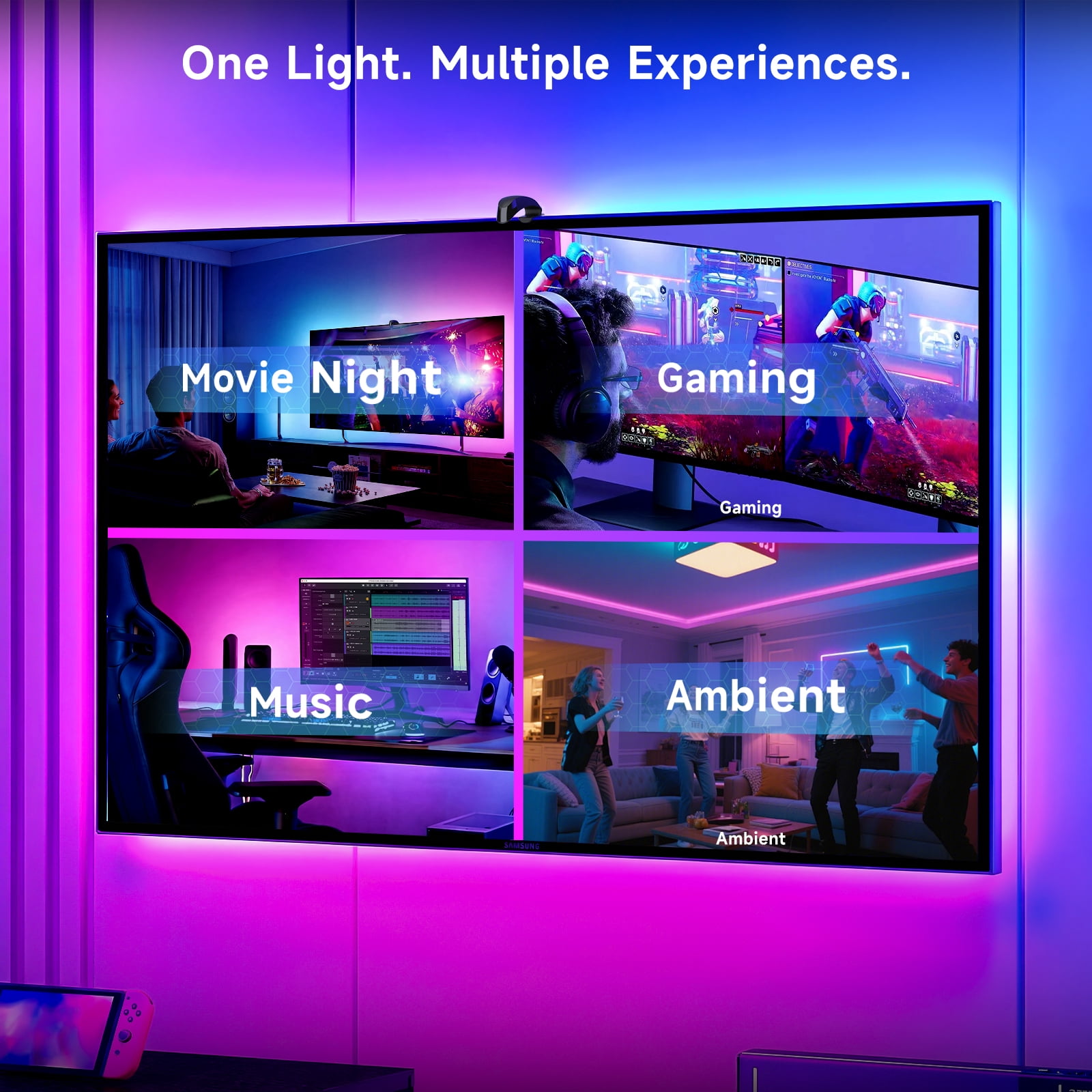 AYEDLOE TV LED Backlight with Screen Sync 3-way Sensor, 14.76Ft Cuttable RGB SLED Strip for 55-65 inch, App Control, Color Changing Lights that Sync with TV for Gaming, Music, Movies, Gifts