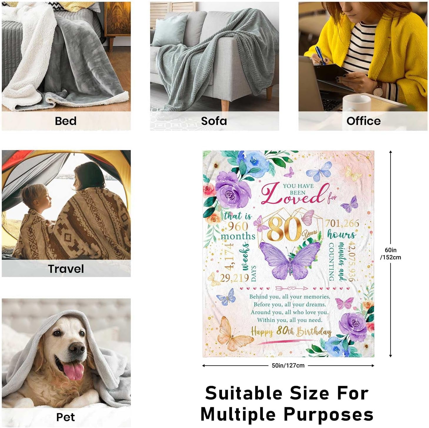 80th Birthday Gifts for Women, Best Gifts for 80 Year Old Woman Birthday, 1944 Birthday Gifts for Women Mom, Happy 80th Birthday Gifts Ideas, 80th Women Birthday Decorations Throw Blanket