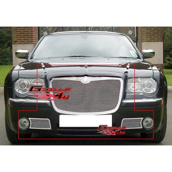 APS Compatible with Chrysler 300C 2005-2010 with Fog Light Main Upper Lower Bumper Stainless Steel Chrome Mesh Front Grill Grille Insert Combo R77842T