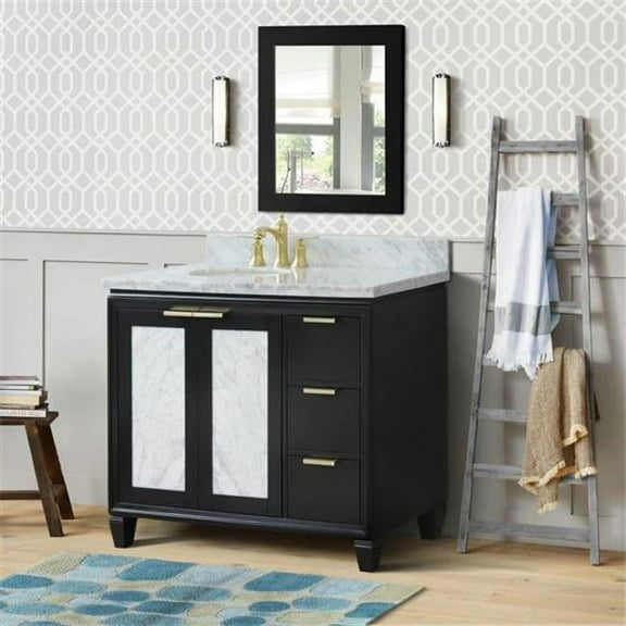 Bellaterra Home  43 in. Single Oval Sink Vanity with Carrara Marble Top, Black & White - Left Door & Sink