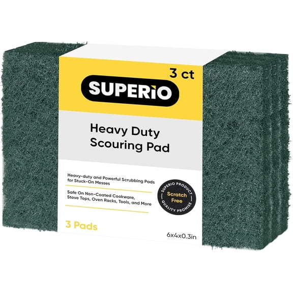 Scouring Pad Non-Scratching Scrubber Non-Scratch Cleaning Scrub Pads Heavy Duty Scouring Pad Reusable Kitchen Scrubbing Pad Pack of 3 Green, by Superio