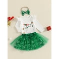thumbnail image 5 of Baby Toddler Girls Christmas Outfits with Bow Headband 3 6 9 12 18 24 Months Snowman Pattern Crew Neck Long Sleeve Fall Infant Romper and Skirt Clothing Sets, 5 of 9