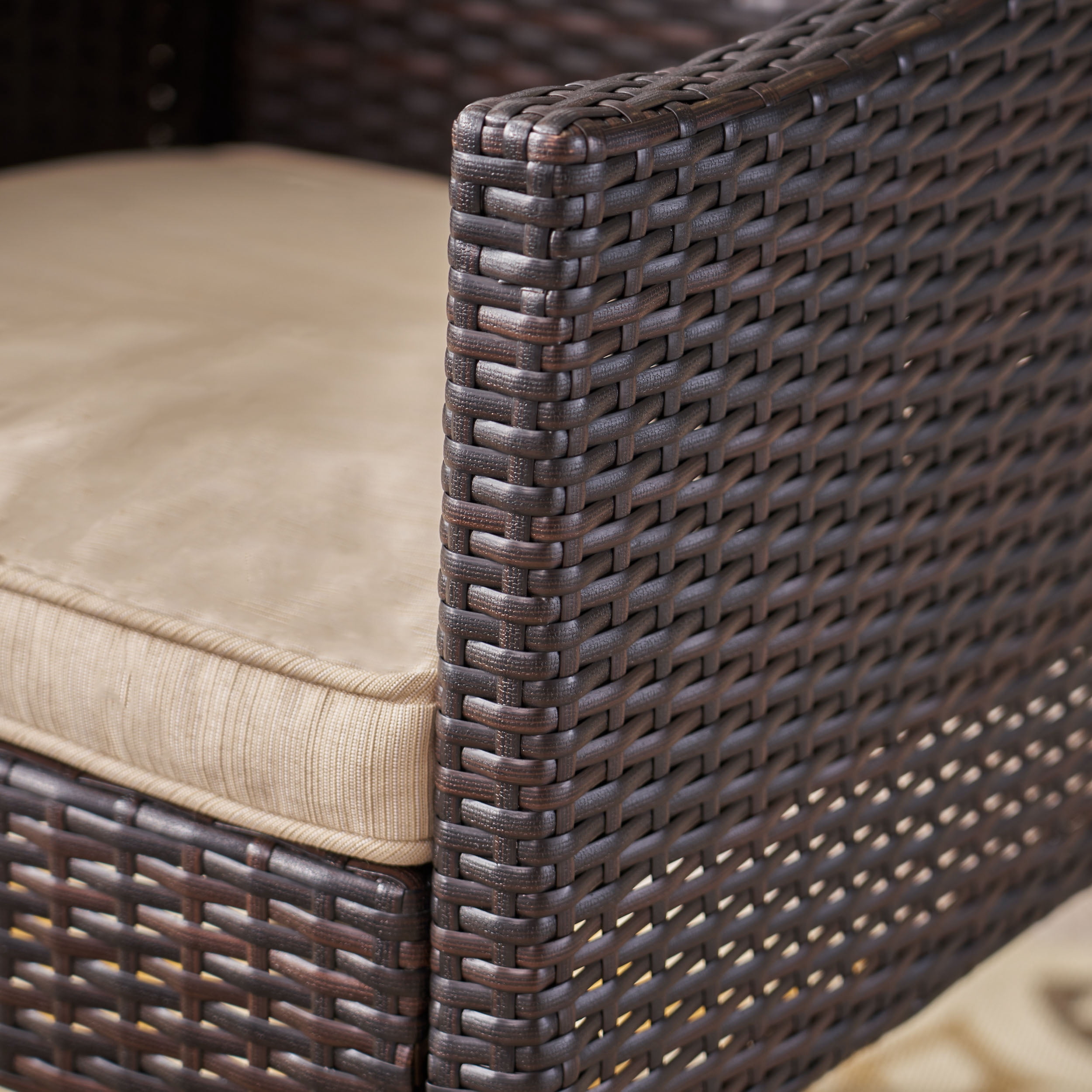 Ella Outdoor 3 Piece Wicker Chat Set with Cushions, Multibrown, Beige
