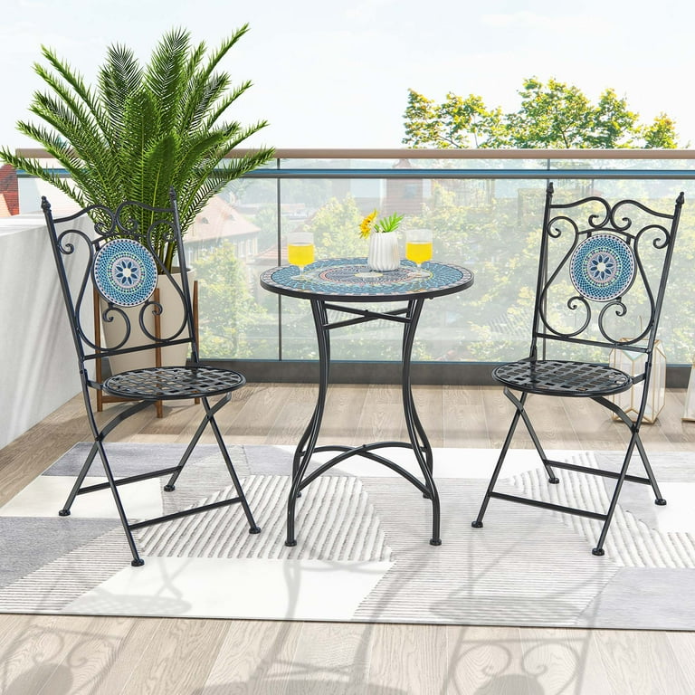 ꙳★*゜♻️ PATIO ꙳★*゜ Costway 3pcs Patio Bistro Set Mosaic Pattern Heavy-Duty