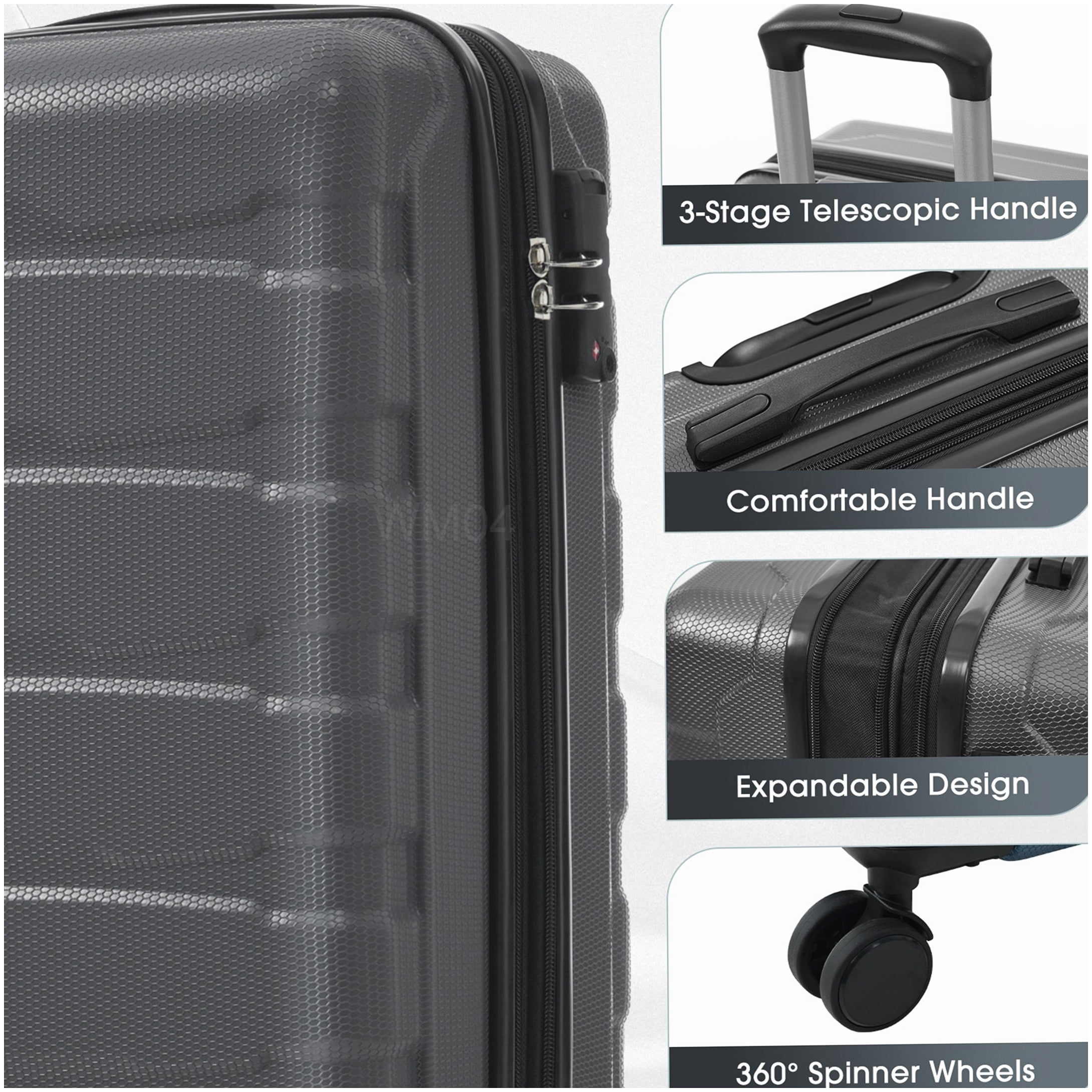 MANGIJOY TSA Lock Carry On Luggage 20 Inch, Hardshell Expandable Suitcase with 8 Spinner Wheels, Gray ABS