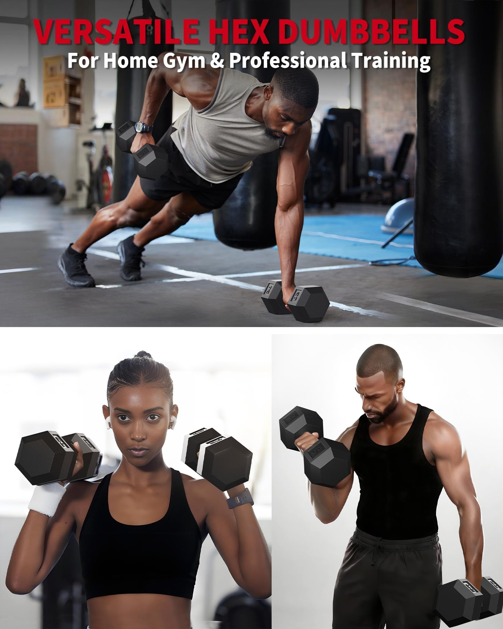 5-50 LB Hex Dumbbell Set of 2, Hand Weights with Cast Iron Core, Durable Rubber Encased Coating, Textured Carbon Steel Handle for Superior Grip, Perfect for Home Gym Strength Training