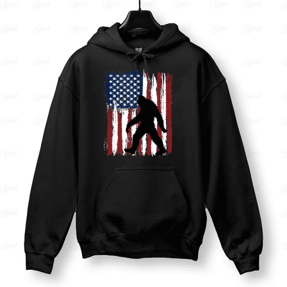 Forest Spirit Bigfoot Flag Pride Patriotic Adventure Hoodie for Men & Women, up to Size 5XL