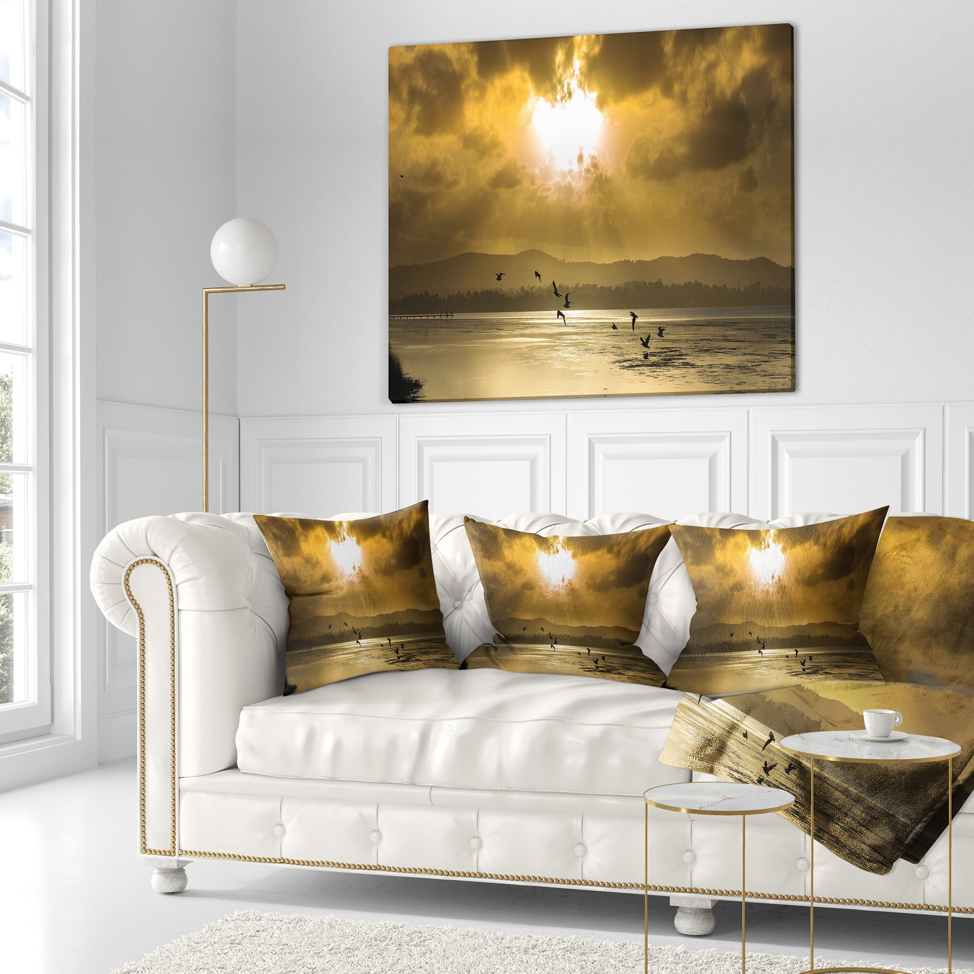 Designart Glittering Sun Among heavy Clouds - Seashore Throw Pillow - 18x18