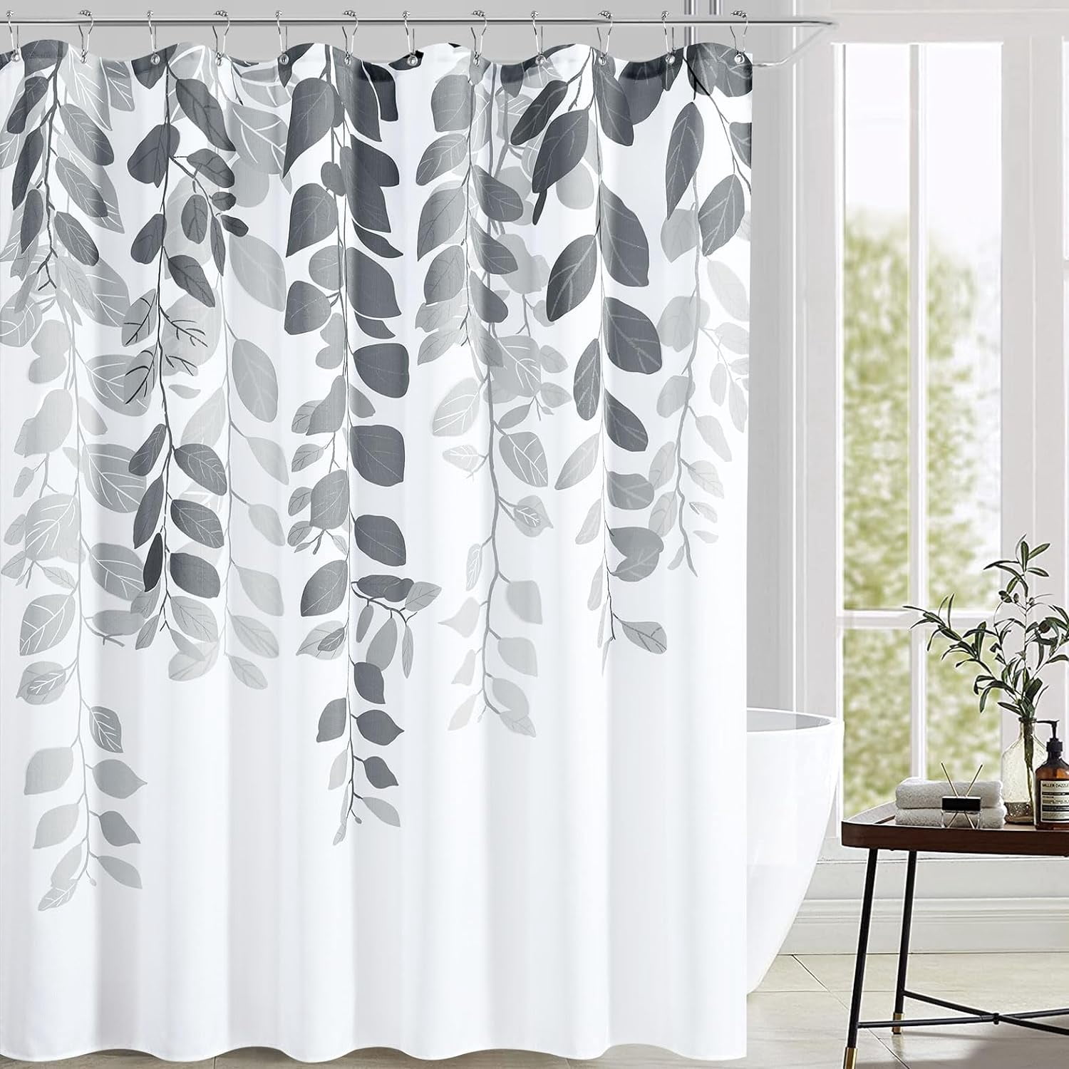 Silver Gray Botanical Shower Curtain for Bathroom Modern Eucalyptus Shower Curtains Floral Watercolor Natural Bath Curtain Set Light Gray Leaves Spring Garden Plants Bathroom Decor 72x72
