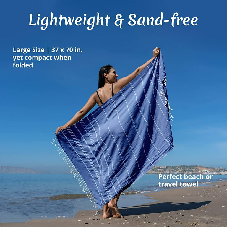 Turkish Beach Towel 37 x 70 Inches - 100% Cotton - Soft, and Quick-Dry -  Oversized Turkish Towel for Beach, Bathroom, Travel, Gym, 