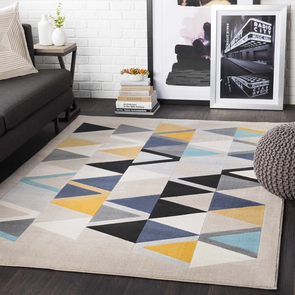 Hauteloom Jenks Living Room, Bedroom Area Rug - Contemporary - Mustard, Aqua, Beige - 7'9" x 10'2"