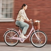 Viribus Women's Comfort Bike 26 Inch Beach & City Cruiser Bicycle with Basket Rack, Pink