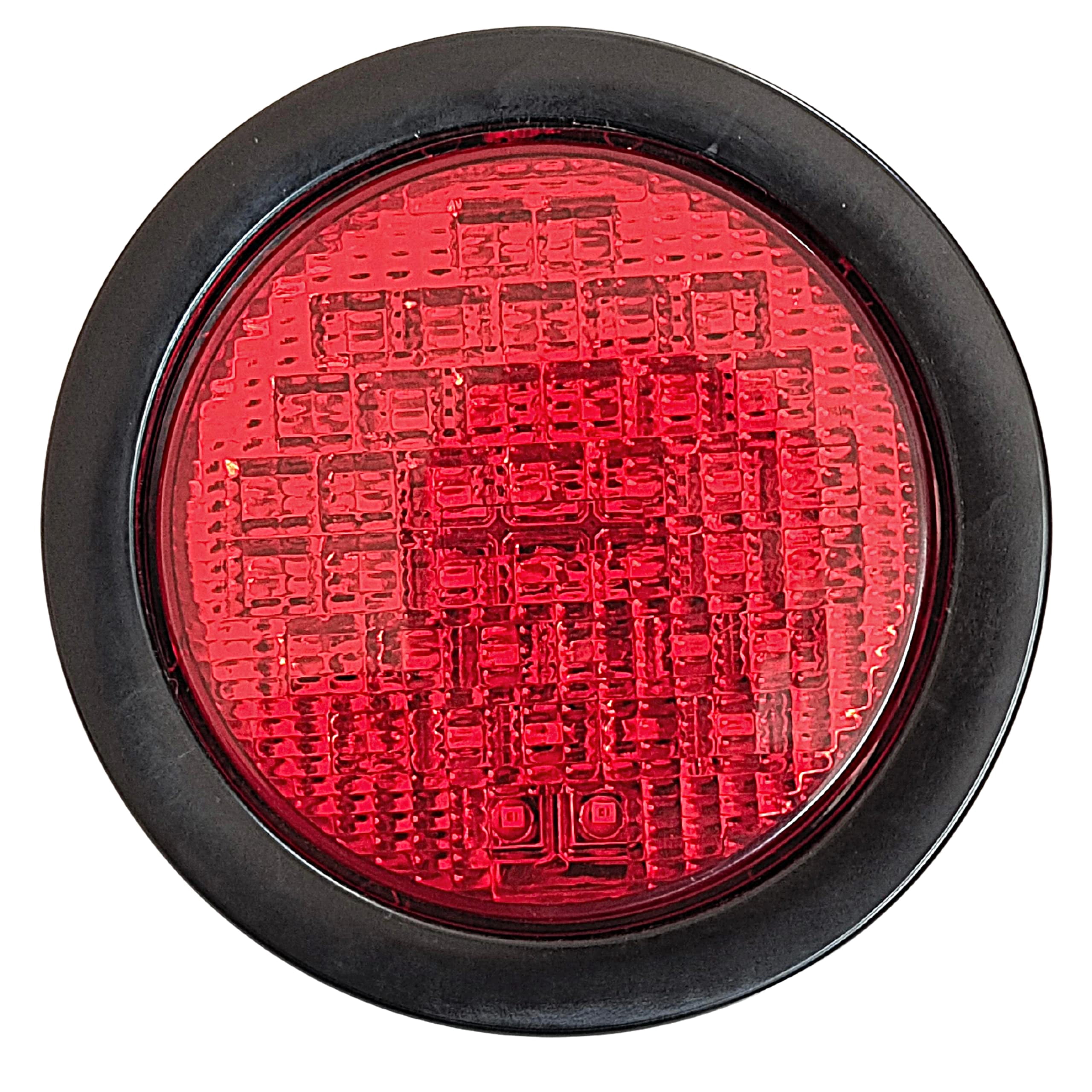 2pcs 4" Inch Round Red Super Bright 40 LED Diodes Stop Tail Turn Brake Sealed Lights Rubber Grommet & 3-Prong Wire Pigtails for Trucks Trailers RV Boat Waterproof Flush Mount 12V