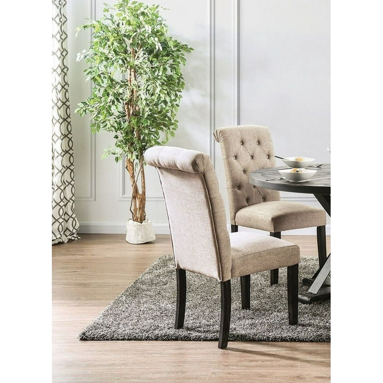 Pair of fabric scroll back dining chairs 2025