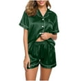 thumbnail image 7 of Kaemgyyd Silk Satin Pajama Set for Women 2 Piece Lounge Outfit Pjs Shorts Matching Summer Sleepwear Button down Shirt Shorts Set, 7 of 7