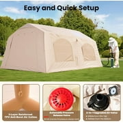 Lilypelle 10 Person Blow Up Camping Inflatable Tent w/ Canopy & Stove Jack & AC Port,13.8′x 10.5′x 6.9′Waterproof Oxford 2 Room Air Tent,Easy Setup Glamping Inflatable House