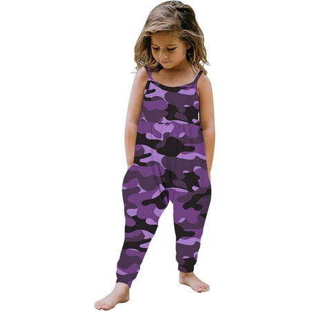 

DOSUKRAI Overalls for Toddler Girls Jumpsuit for Baby Girl Sleeveless Romper Camoflauge Print Spaghetti Strap Playsuit 1-6T Lightning Deals of Today Purple 2 Years