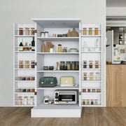 47 Kitchen Pantry Cabinet, White Buffet Cupboards Sideboard with Doors & Adjustable Shelves, Kitchen