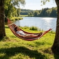 thumbnail image 5 of Heavy-Duty Canvas Double Hammock, with Spreader Bar Anti-Roll Design, Outdoor Camping Backyard Swing, Portable Travel Leisure Gear, 5 of 6