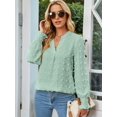 thumbnail image 4 of Womens Dot V Neck Ruffle Sleeve Blouse Flowy Shirts Casual Solid Work Tops Light Green XL, 4 of 7