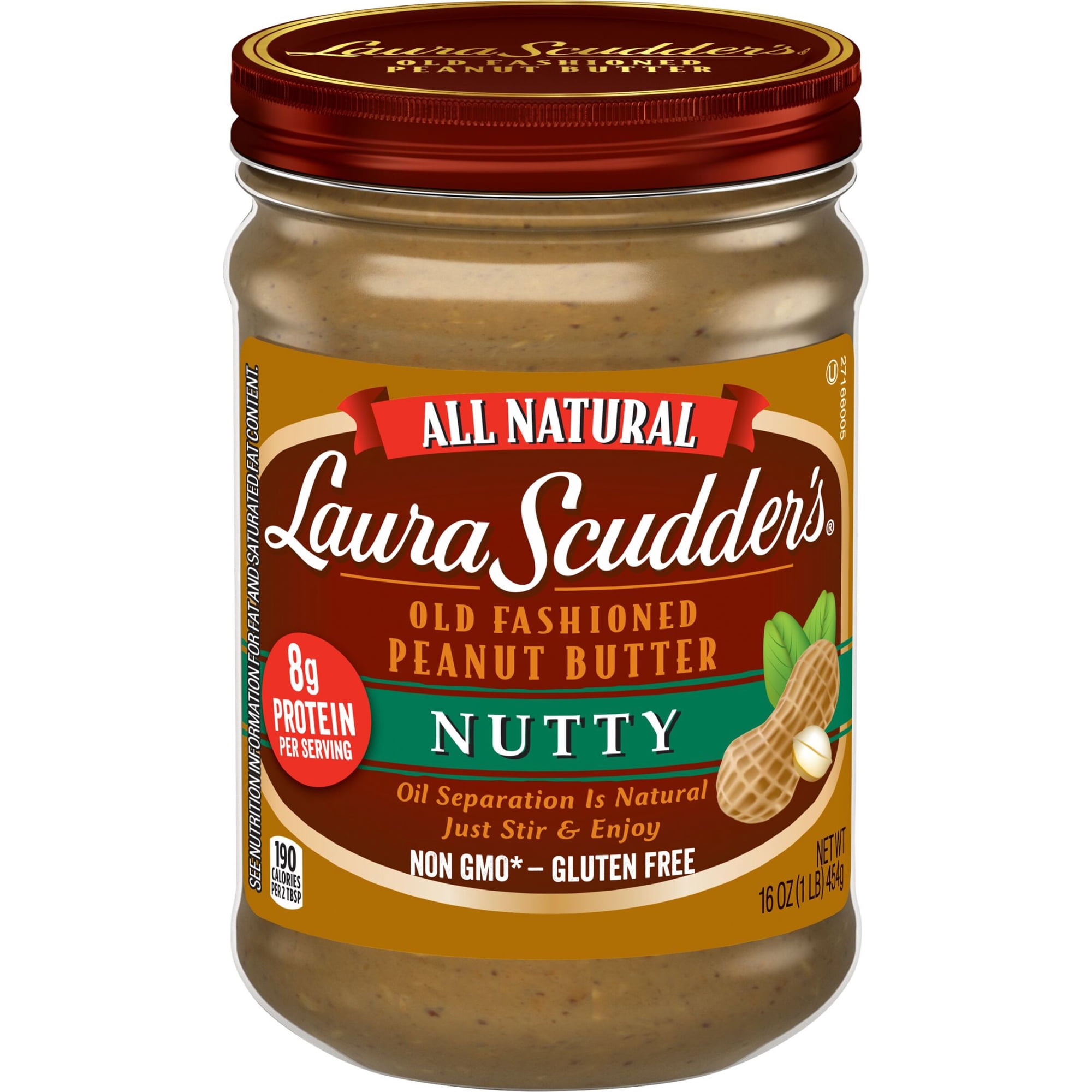 Laura Scudder's All Natural Nutty Peanut Butter, 16 oz Jar
