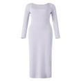 thumbnail image 1 of Robe Longue Moulante pour Femmes Couleur Unie Tricotée Col Carré Manches Longues Robe Printemps Automne Fête Club Robe Moulante, 1 of 9