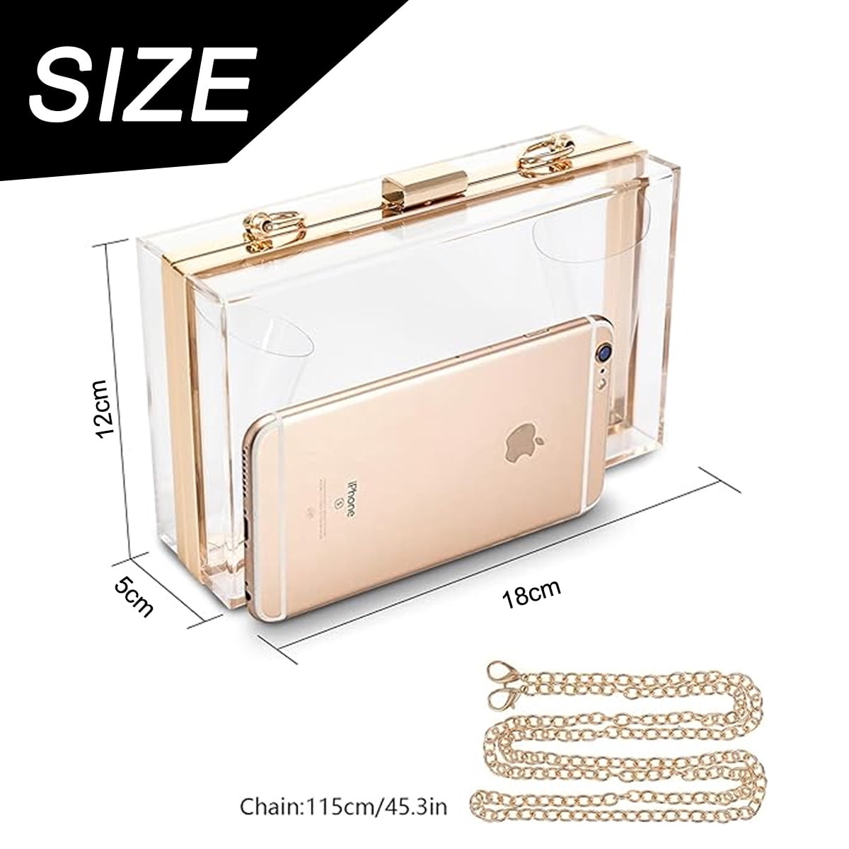 Women Clear Purse Acrylic Clear Clutch Bag, Shoulder Handbag With Removable Gold Chain Strap - White