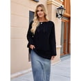 thumbnail image 5 of Women Shirts Knit Off-Shoulder Sweater Long Sleeve Crochet Hollow Out Boho Chic Pullover Black L, 5 of 10