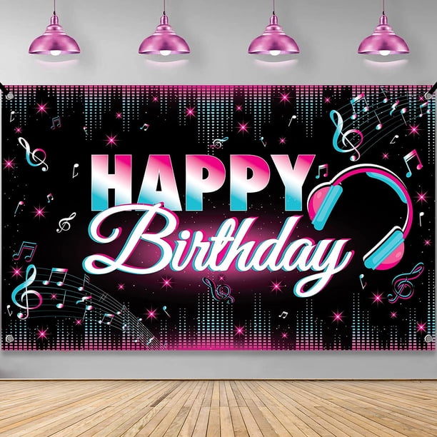 Banner de cumpleaños Tik Tok Tik Tok 180 x 115 cm - Decoraciones de fiesta Tik Tok para niñas - Decoración de fiesta de cumpleaños Tik Tok Tik Tok para niñas adolescentes en redes sociales musicales