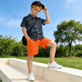 thumbnail image 5 of Dailycode Small Short Sleeve Button Down Shirts Navy Blue and Gold Marble Casual Shirt 3-10 Years, 5 of 9
