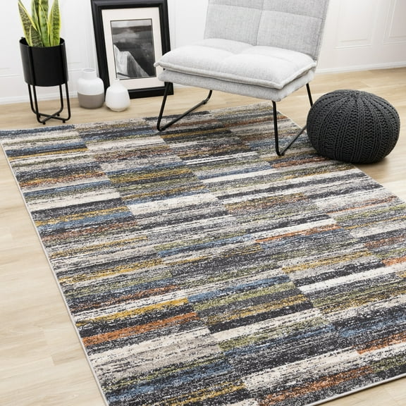 Rug Branch Contemporary Distressed, Stripes Grey Indoor Area Rug - 5' x 8'