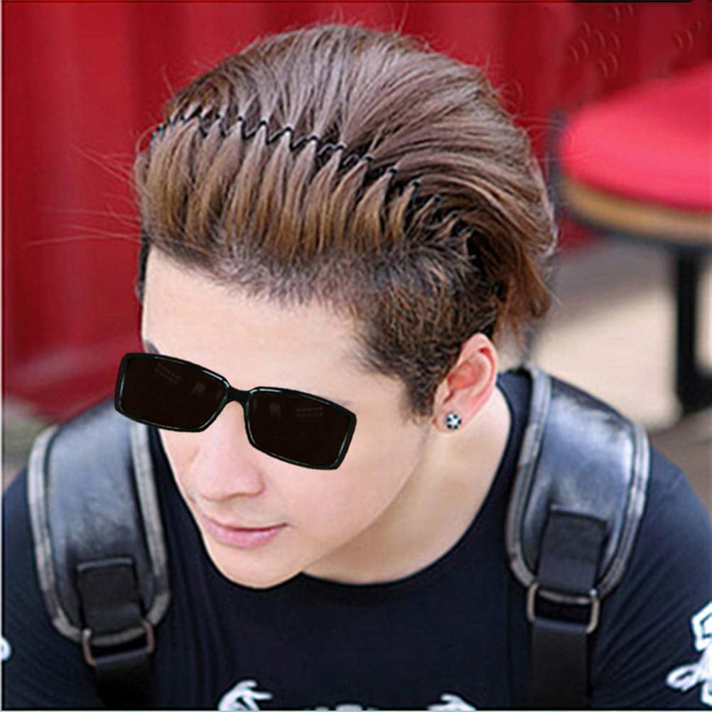 4 Pieces Metal Headband Men Hairband Unisex Hair Band Wavy Spring Headband Elastic Nonslip Sports Headband Black Slicked Back Headband for Men Women Hair Accessories