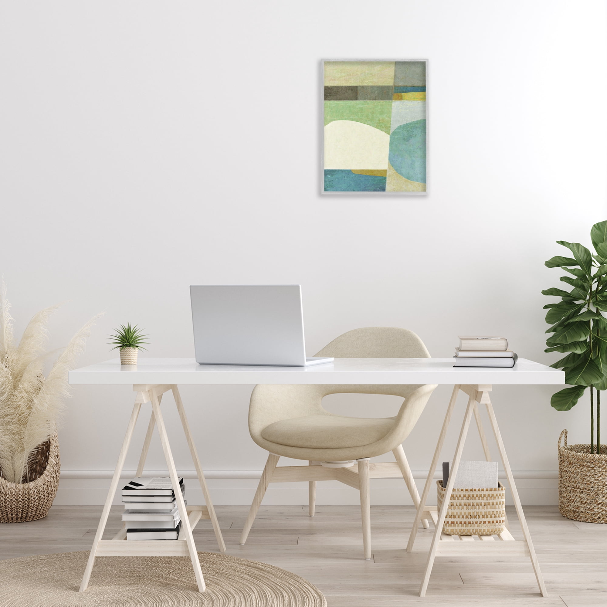 Stupell Industries Subtle Shapes Collage Abstract Painting Gray Framed Art Print Wall Art, 16 x 20