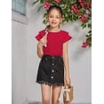 thumbnail image 5 of Arshiner Girls T Shirts Ruffle Short Sleeve Round Neck Loose Blouse Summer Solid Color Casual Girl Tee Tops, 5 of 6