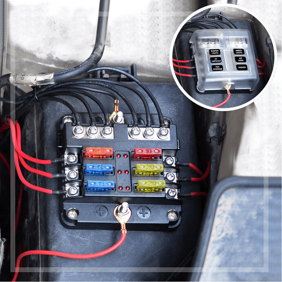 6 Way Car Boot Power Distribution 12/24V Blade Fuse Holder Box Block Panel Board