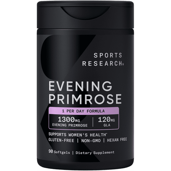 Sports Research Evening Primrose Oil Supplement, 1300mg Primrose Oil, 90 Softgels